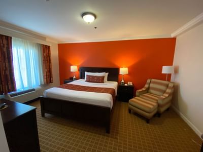 King bed & furniture in King Jr Suite Jacuzzi at The Wilshire Grand Hotel