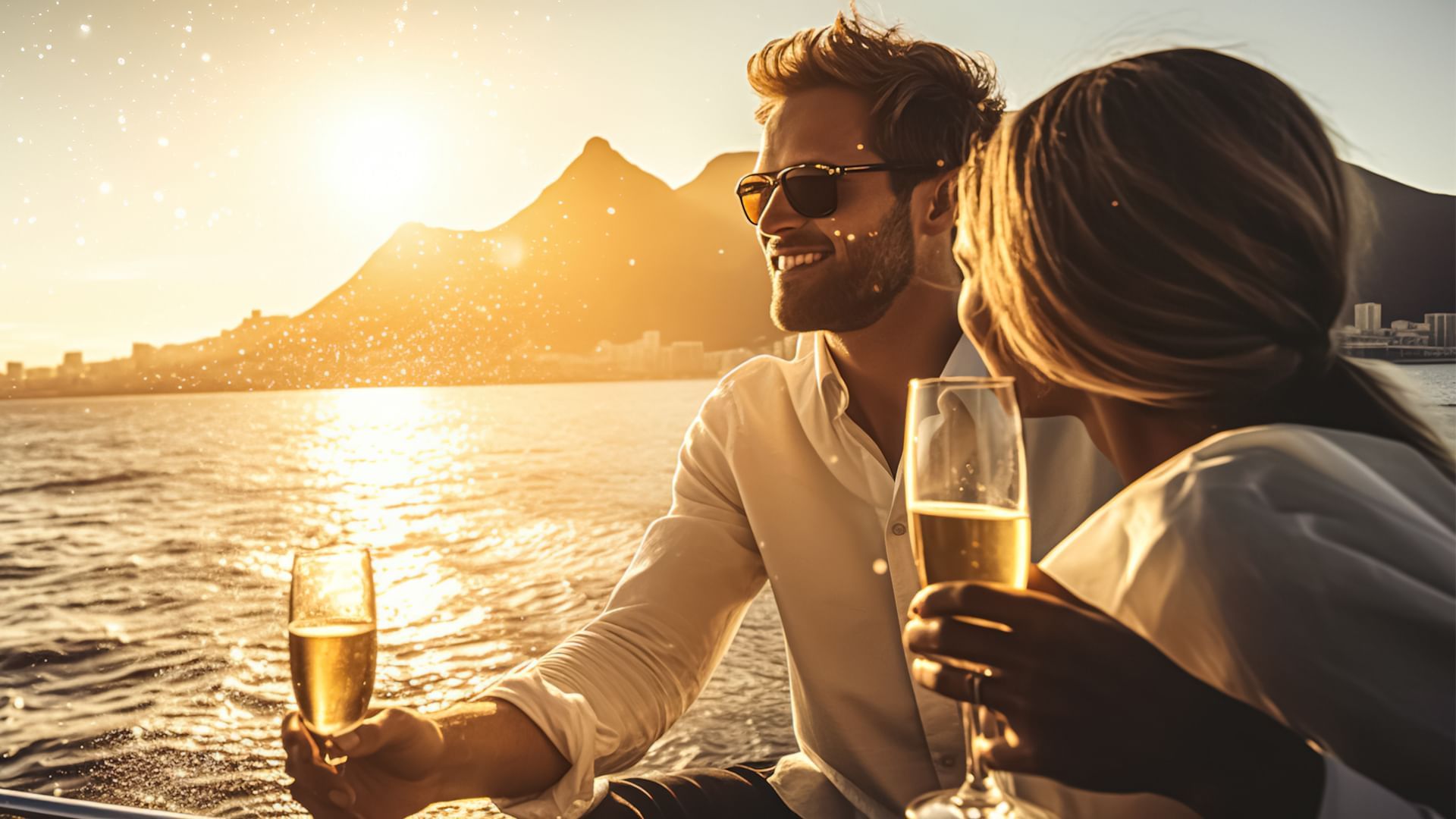 Couple having Champagne on the boat near Grand Fiesta Americana