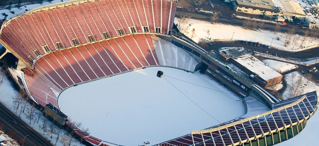 Commonwealth Stadium with snow