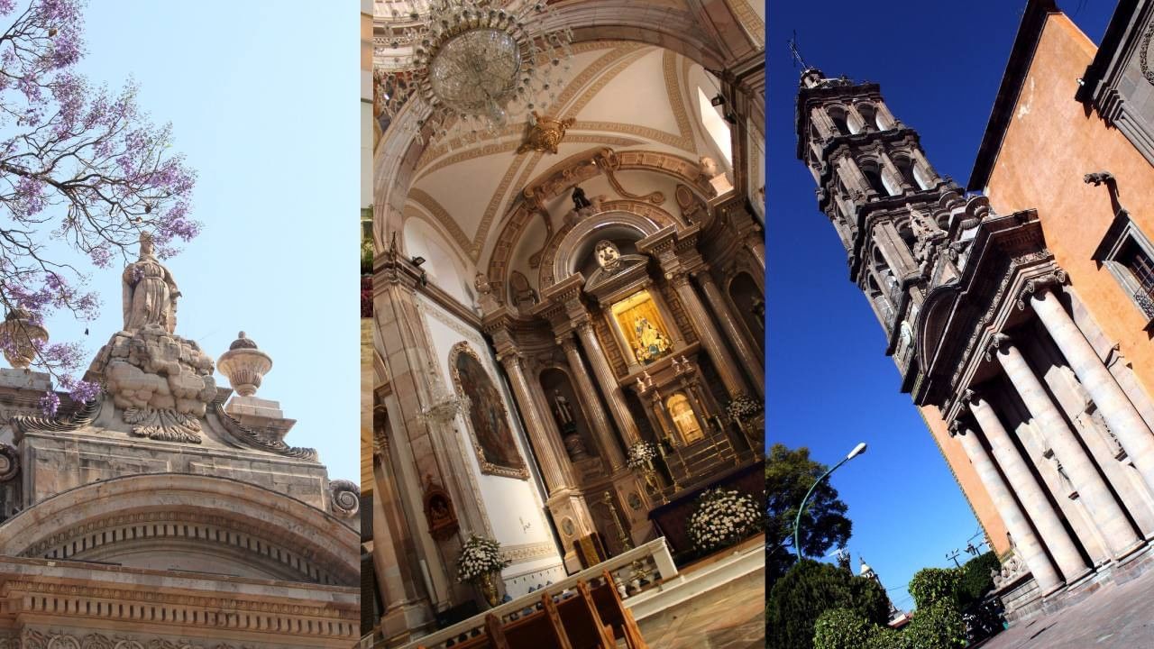 Triptych showing exterior and interior views of the Cathedral Basilica of San Juan de los Lagos near Real Inn Celaya 