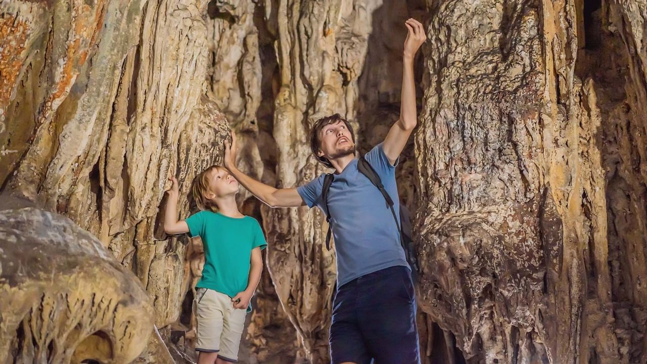 Kids exploring a cave