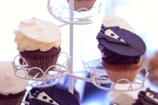 Tiered display of wedding cupcakes