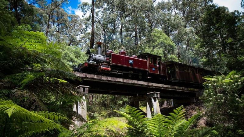 A train moving on a pillar near Novotel Melbourne
