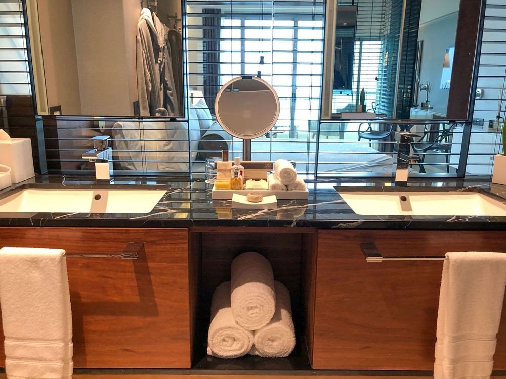 Bathroom vanity area in a Suite at Live Aqua Resorts