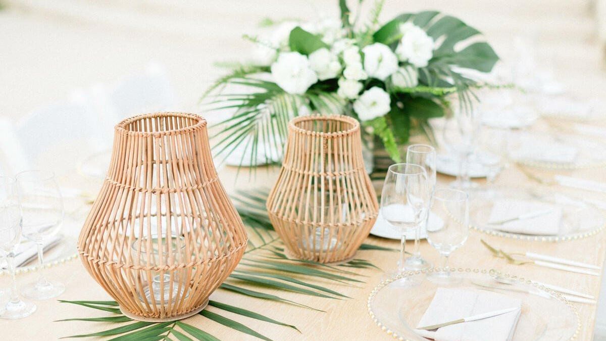 table setup with lantern votives