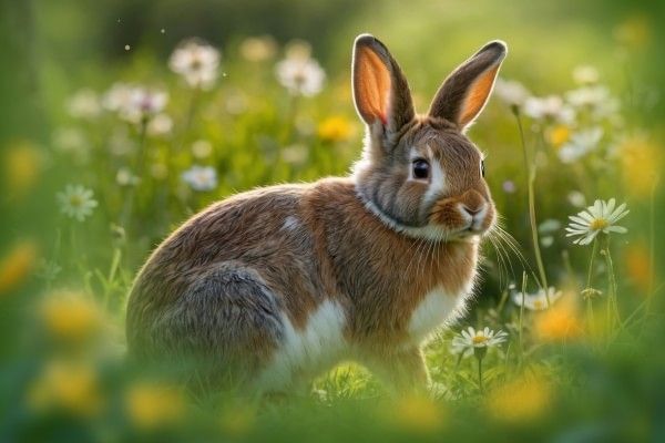 Picture of a brown and white rabbit at Godstone Farm in Surrey.