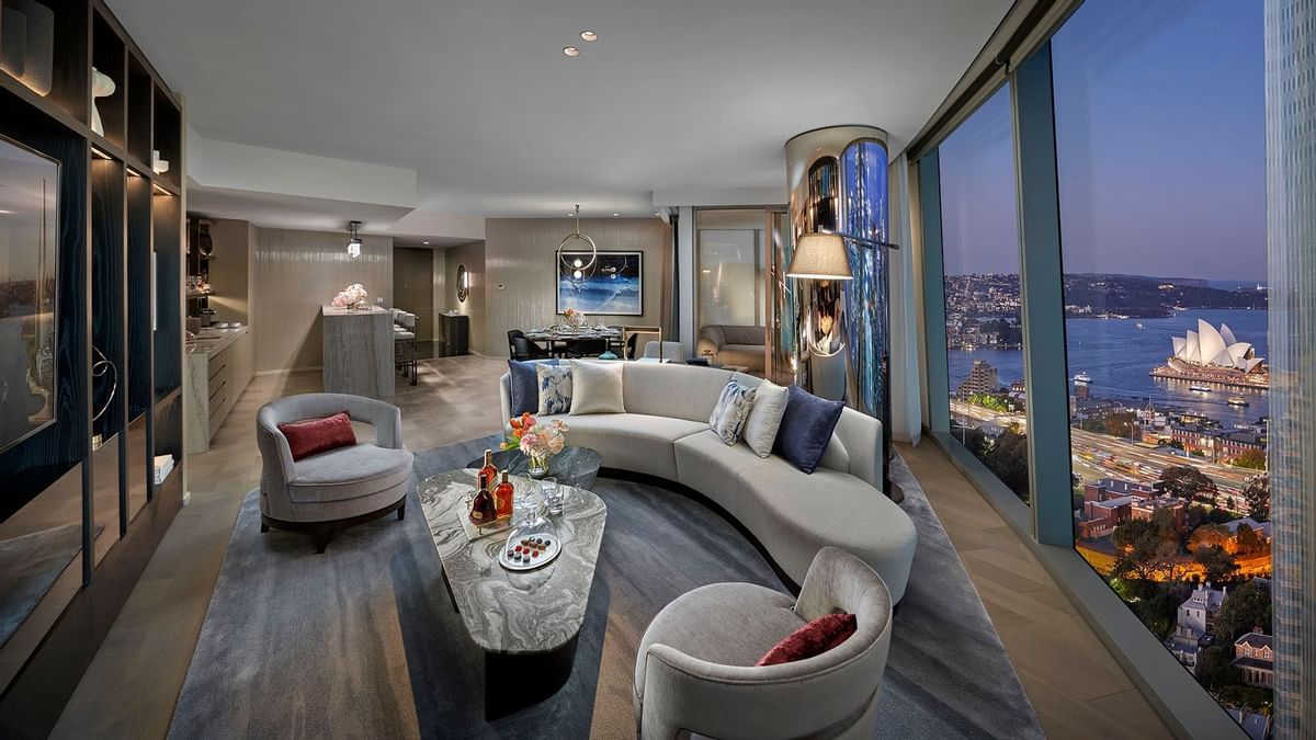Living room in Two-Bedroom Crystal Villa at Crown Towers Sydney