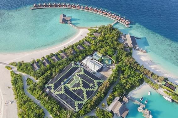 Aerial view of a tropical area with hotel exterior at at Grand Park Kodhipparu, Maldives