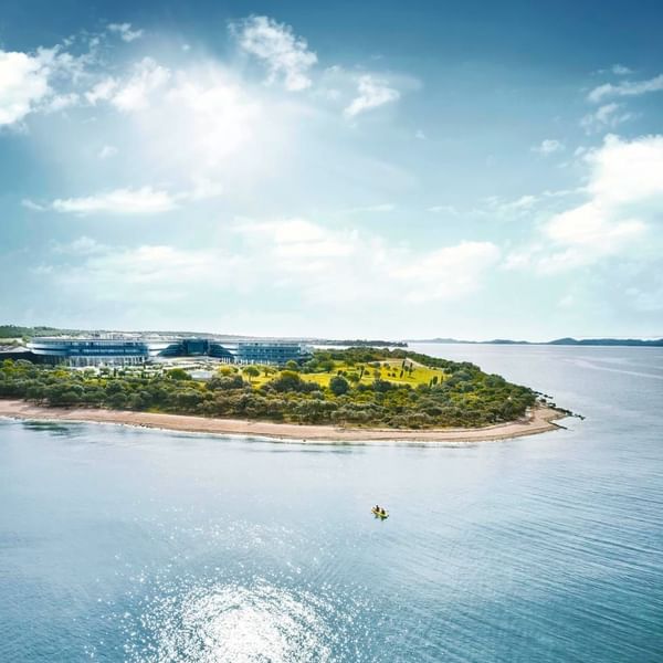 Arial view of Falkensteiner Hotel & Spa Jesolo with the sea and clear sky