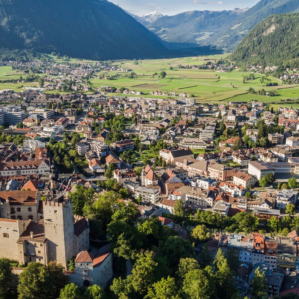 Aerial view of Bruneck Town near Falkensteiner Hotels