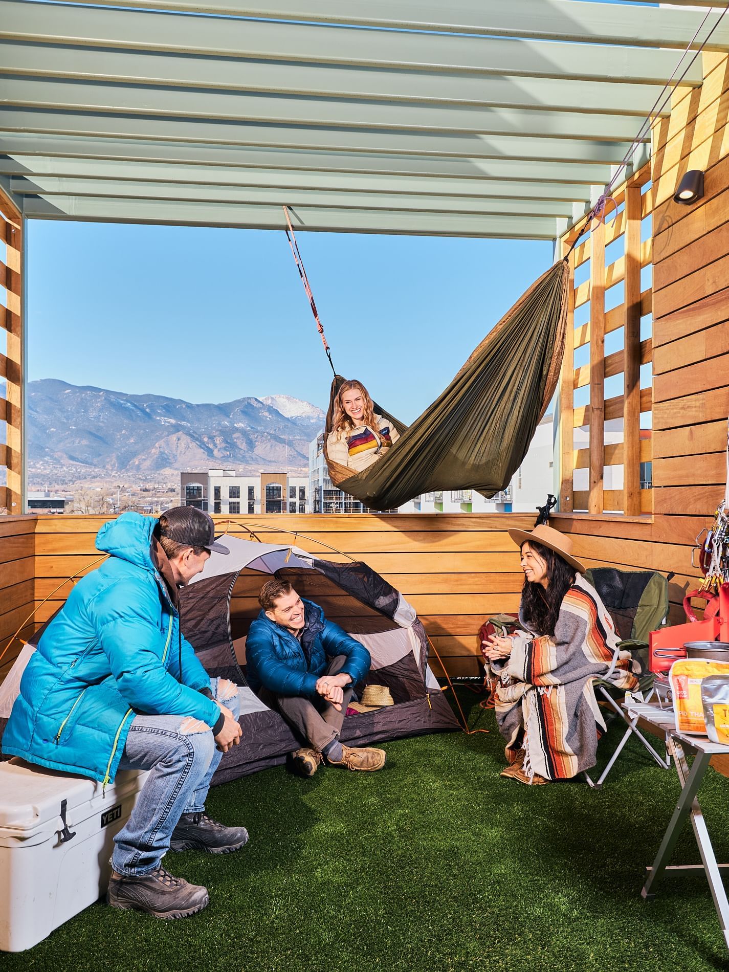 A Family in the Camp deck room at Kinship Landing