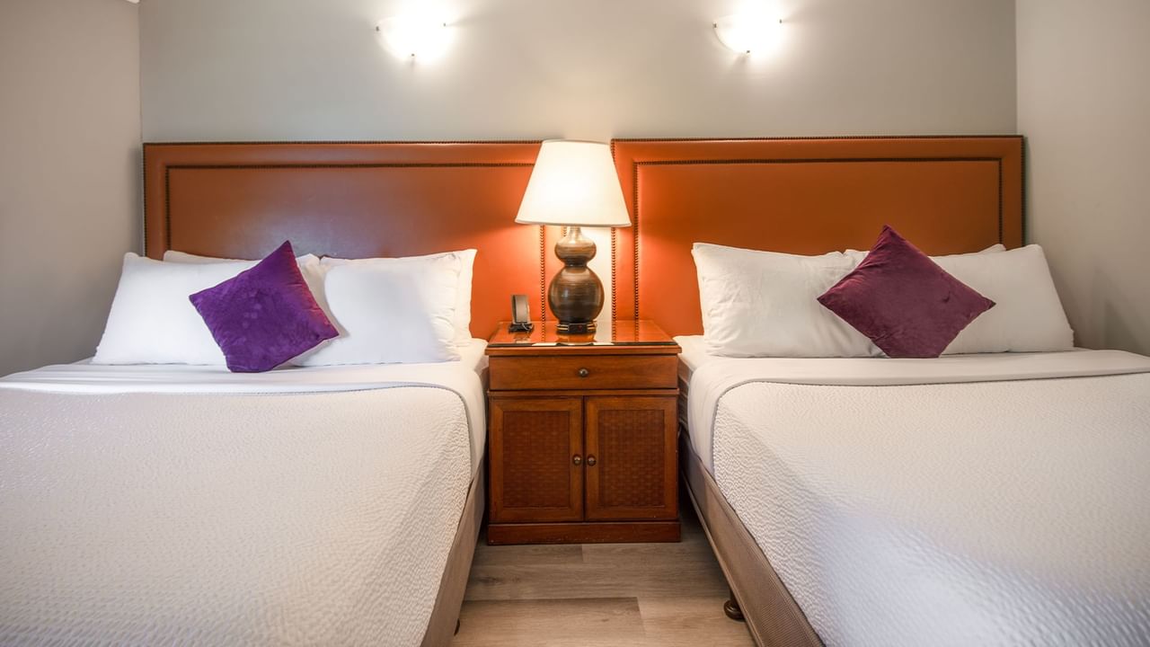 Hotel guestroom with two queen beds