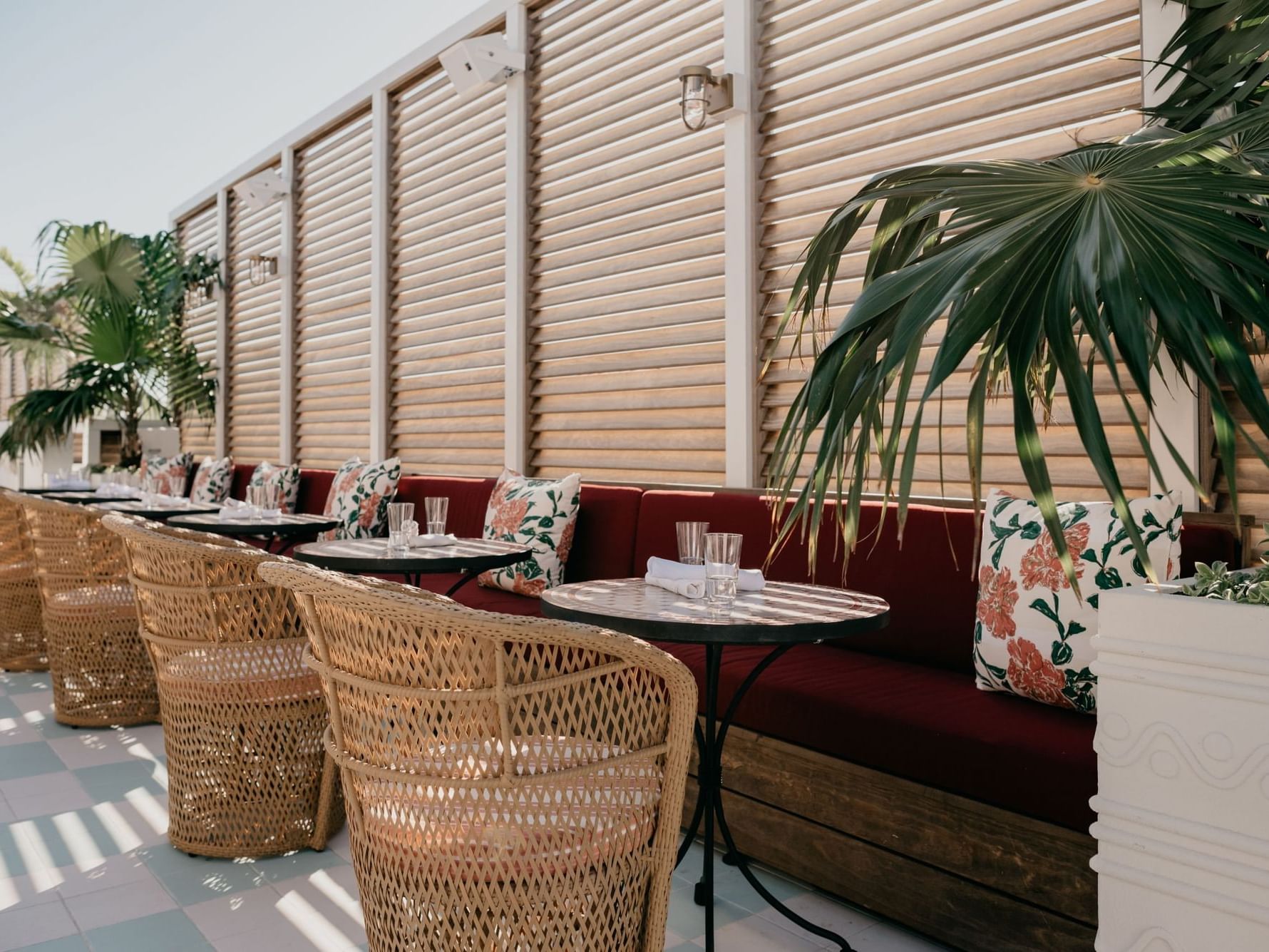 Outdoor dining set-up in The Roof Restaurant at Esme Beach