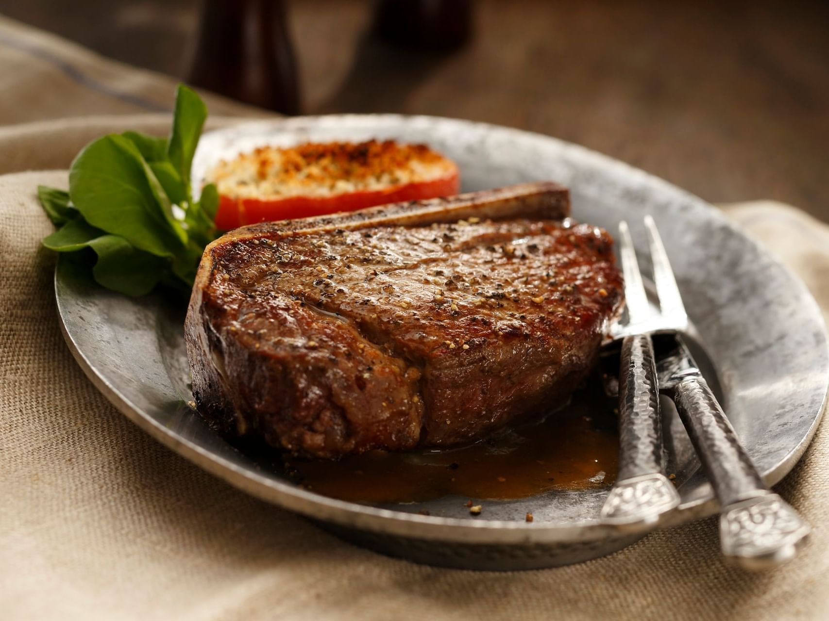 Special steak meal in the restaurant at Hotel 43
