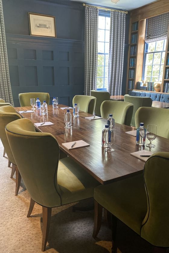 Executive Boardroom table with glassware & comfy chairs at The Clifton