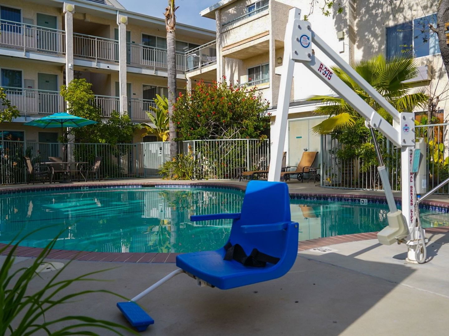 Handicap lift by the pool at Hotel Buena Vista San Luis Obispo