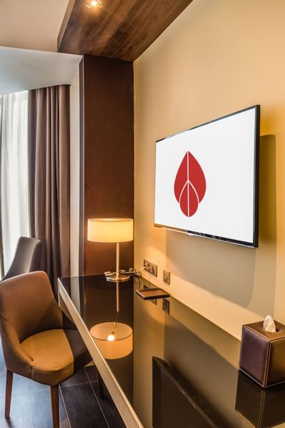 standard room with tv, desk and chair