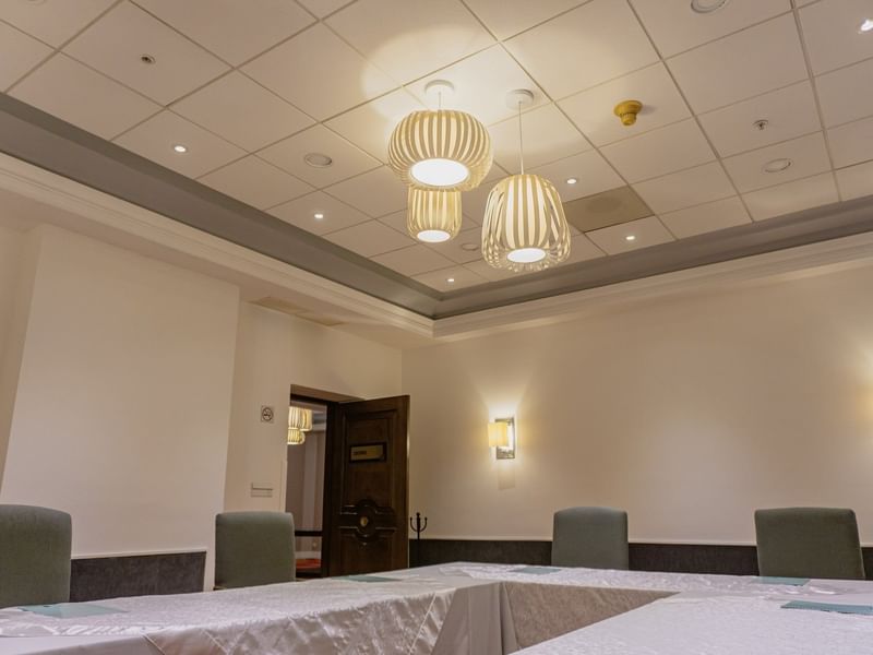 Low angle shot of suspension lamps in Zafiro at Gamma Hotels