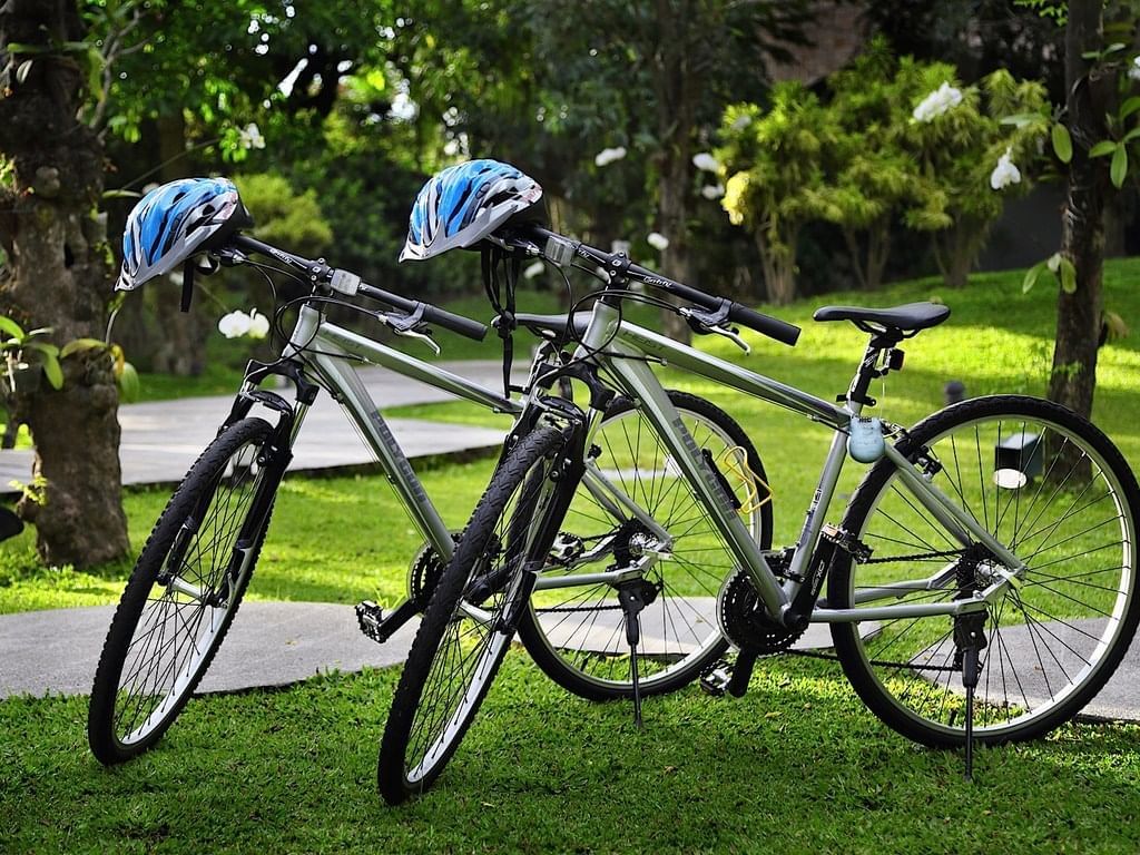 Two bicycles parked in the garden at Royal Ambarrukmo Yogyyakarta