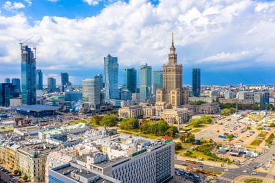 Aerial view of the Metropol Hotel in Warsaw city at day time
