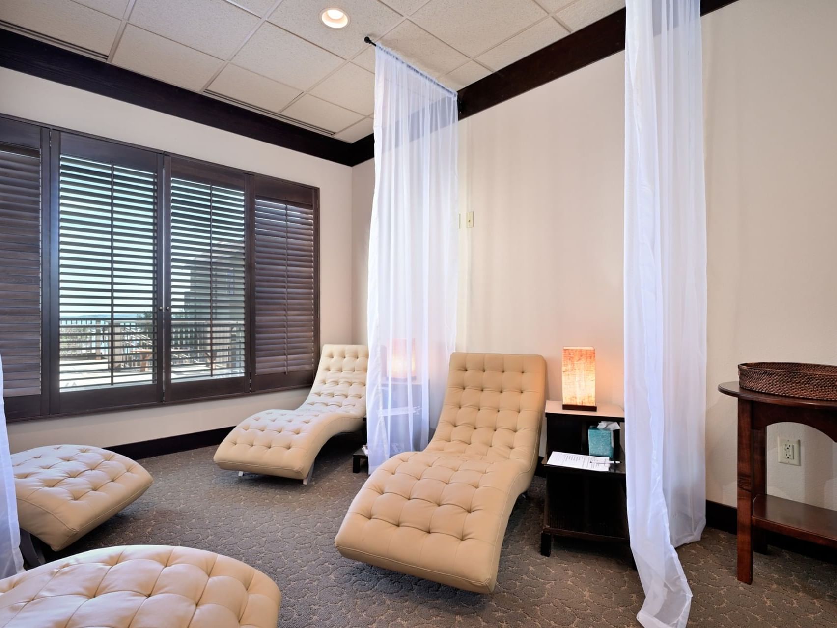 Interior view of spa room with spa beds at Chase on The Lake