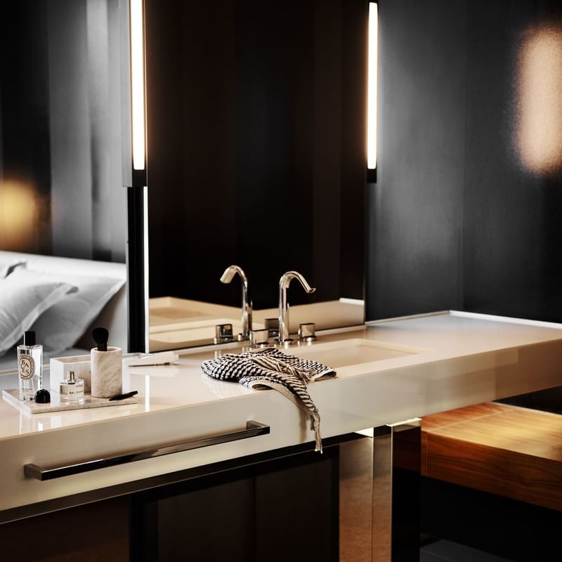 Bathroom vanity in a Hotel room at Crown Metropol Melbourne