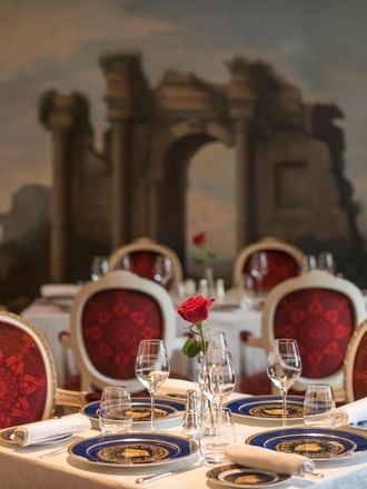 Dining table setup in Vanitas restaurant at Palazzo Versace 