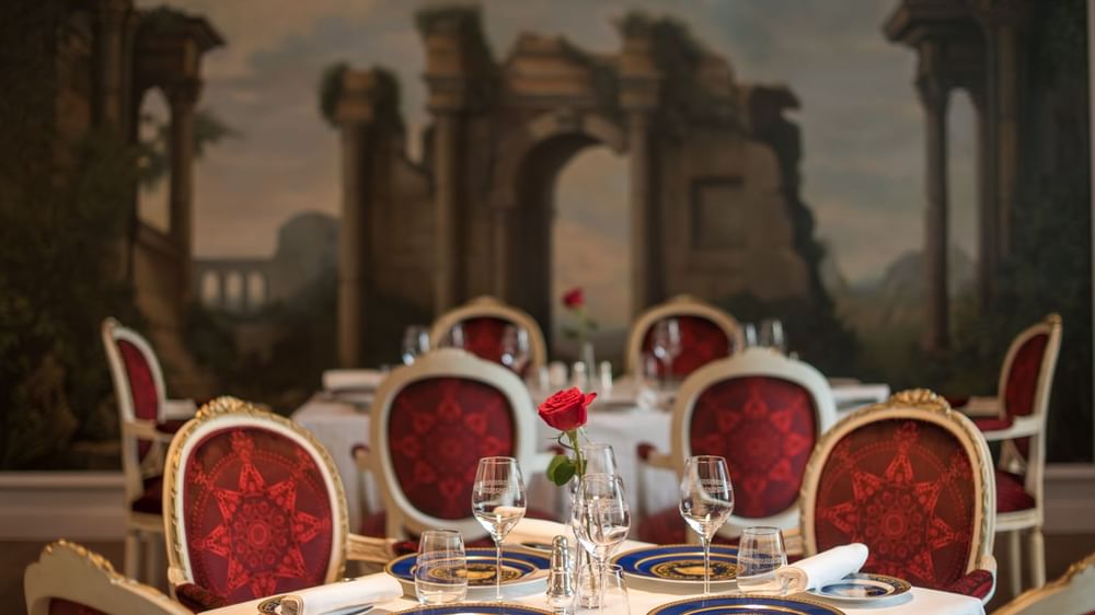 Dining table setup in Vanitas restaurant at Palazzo Versace 