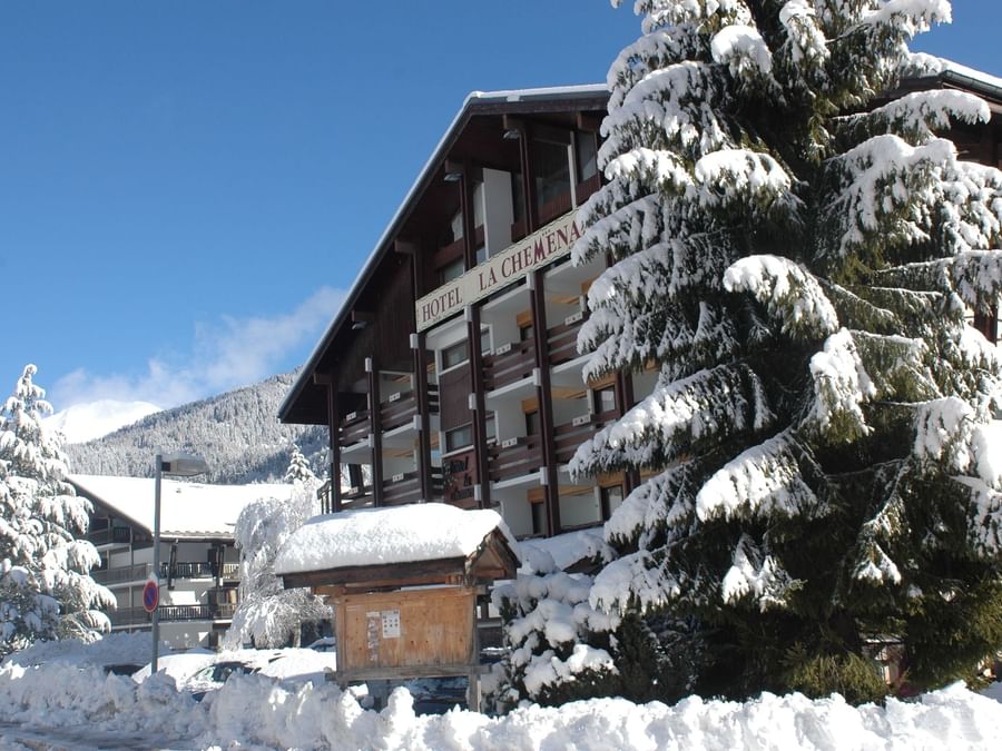 View of the Hotel in winter at Chalet-Hotel La Chemenaz