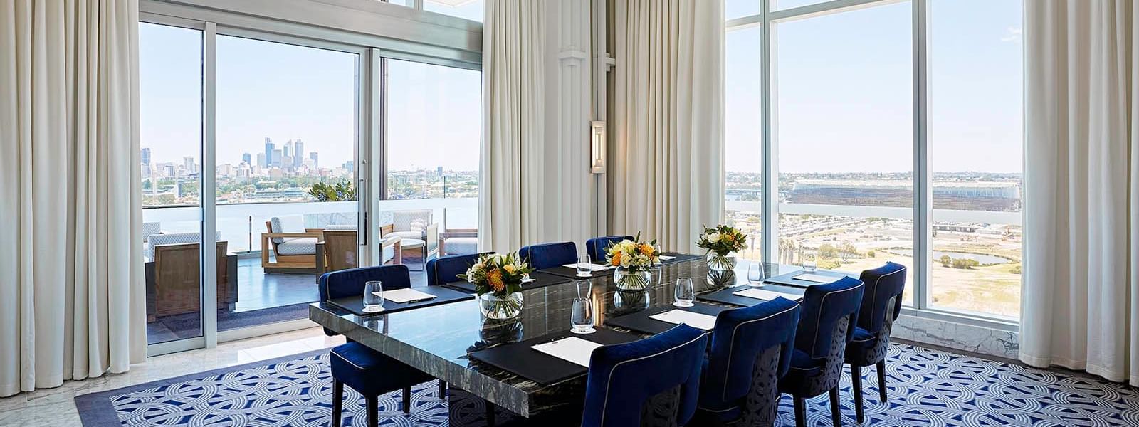Boardroom set-up in Crystal Club at Crown Hotel Perth