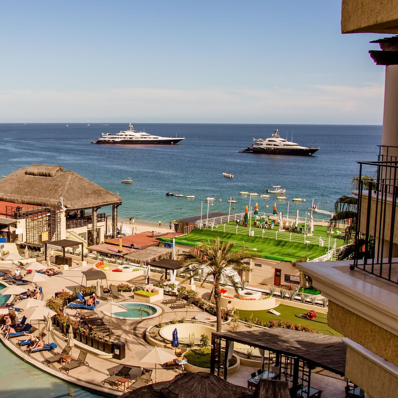 Aerial view of the beach and Casa Dorada Los Cabos Hotel