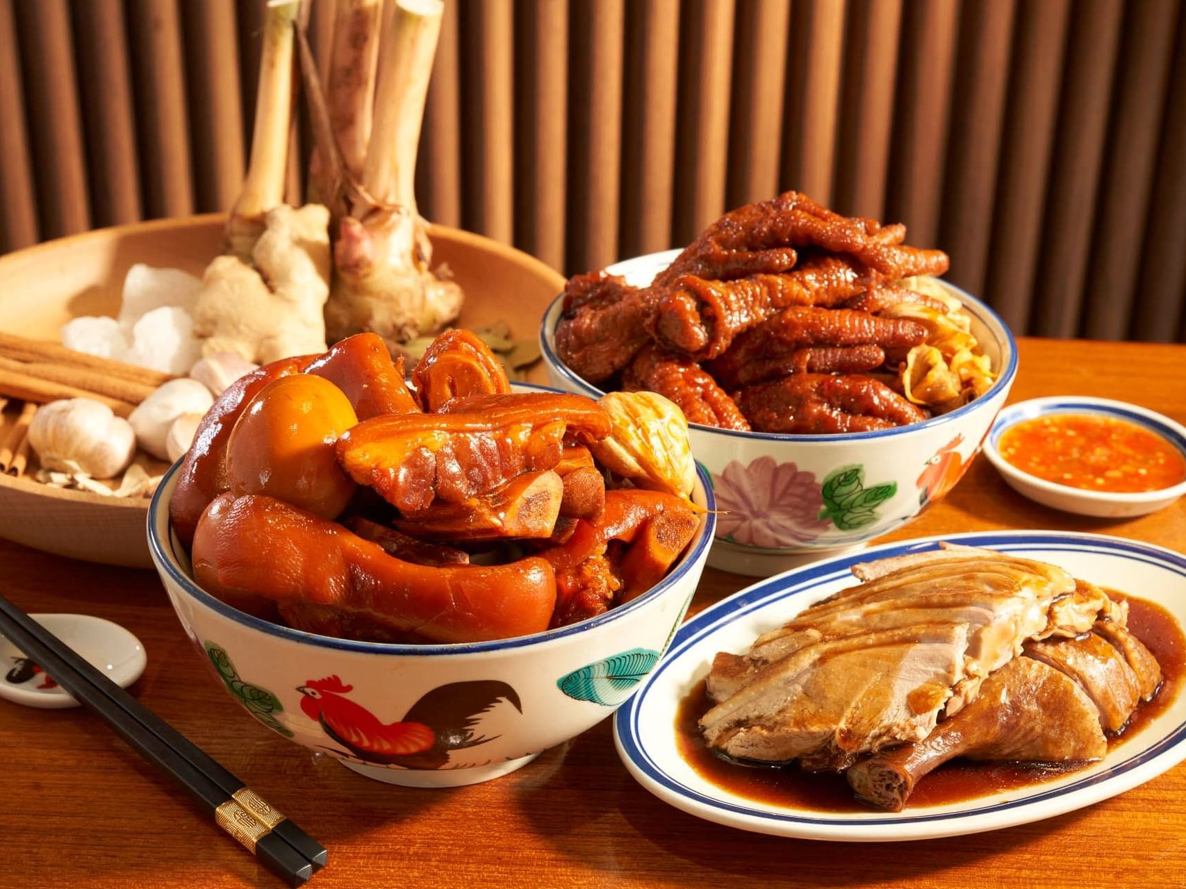 Vibrant Taiwan Porridge Buffet featuring meats, chicken feet, and sauces at Crystal Cafe, Orchard Grand Court