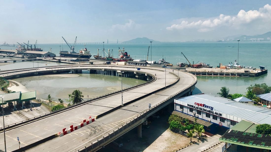 Aerial view of the sea & port in Butterworth Ferry Terminal near Sunway Hotel Seberang Jaya