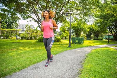 Woman jogging in the jogging track at Jamaica Pegasus Hotel