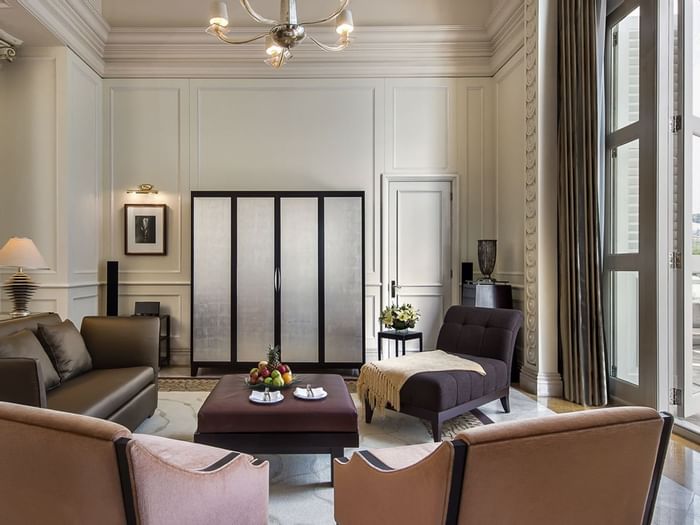 The living area of the Governor Suite at The Fullerton Hotel Singapore