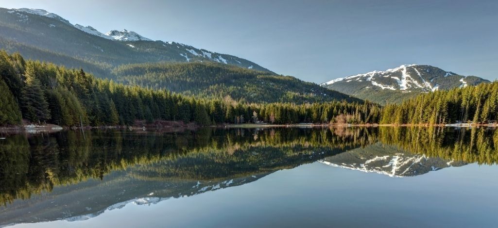 Lost Lake with mountain reflections in Whistler