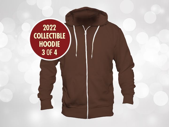 Brown long sleeve hoodie against silver background