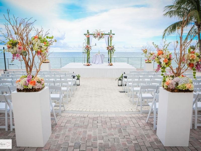 Outdoor wedding setup at Diplomat Beach Resort