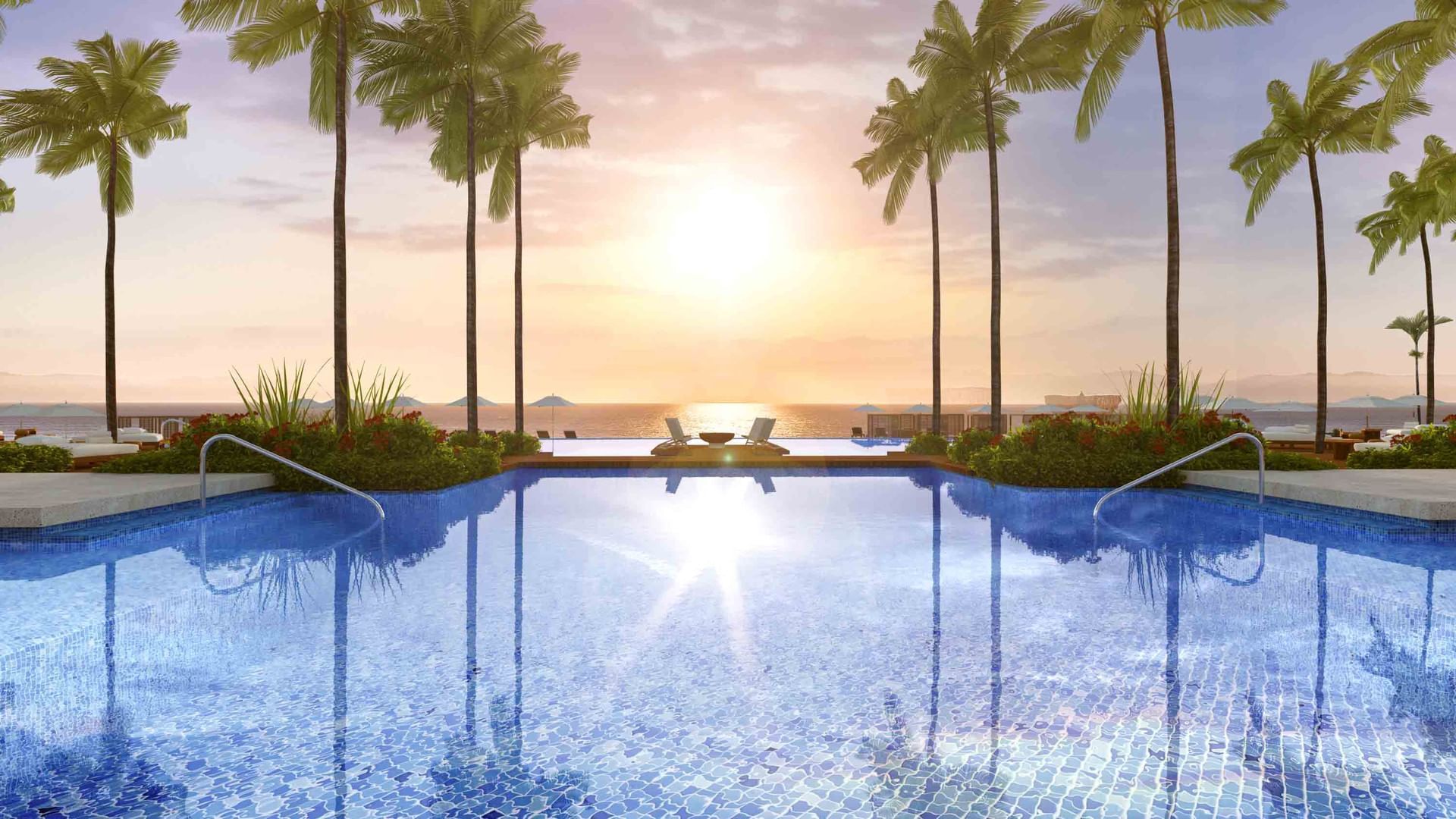 La Piscina con atardecer en Live Aqua Private Residences Marina Vallarta