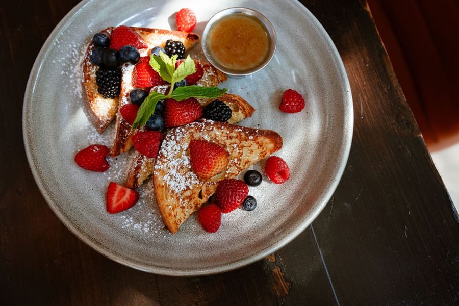 breakfast with pancakes and strawberries