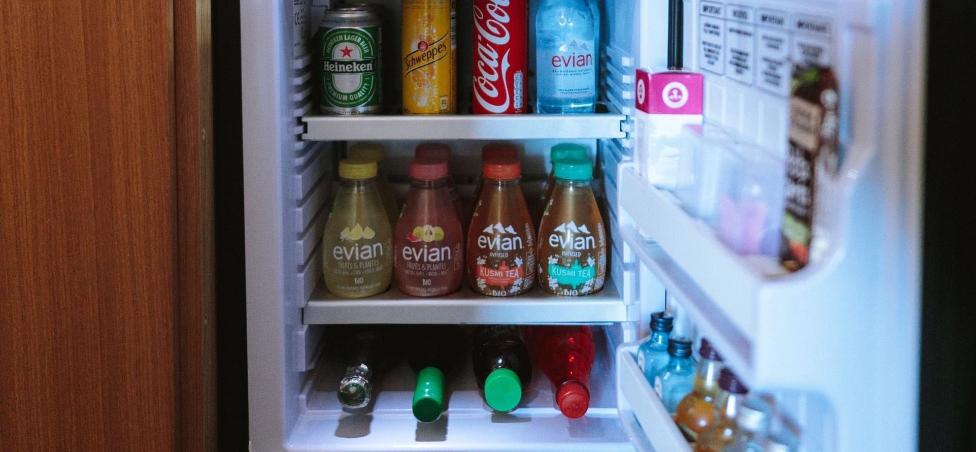 A Mini fridge filled with variety of beverages at Fullerton Sydney