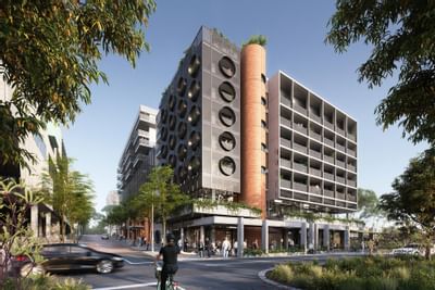 Exterior of the hotel from the roadside at Nesuto Hotels