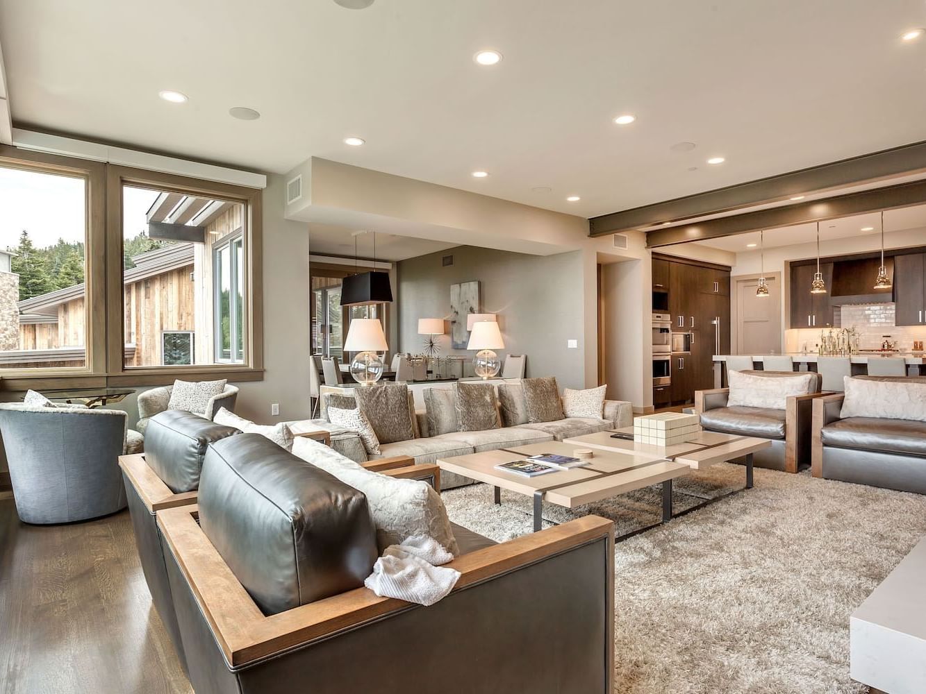 Living room area with modern interior in Four-Bedroom Park City Hotel Suites at Stein Eriksen Residences