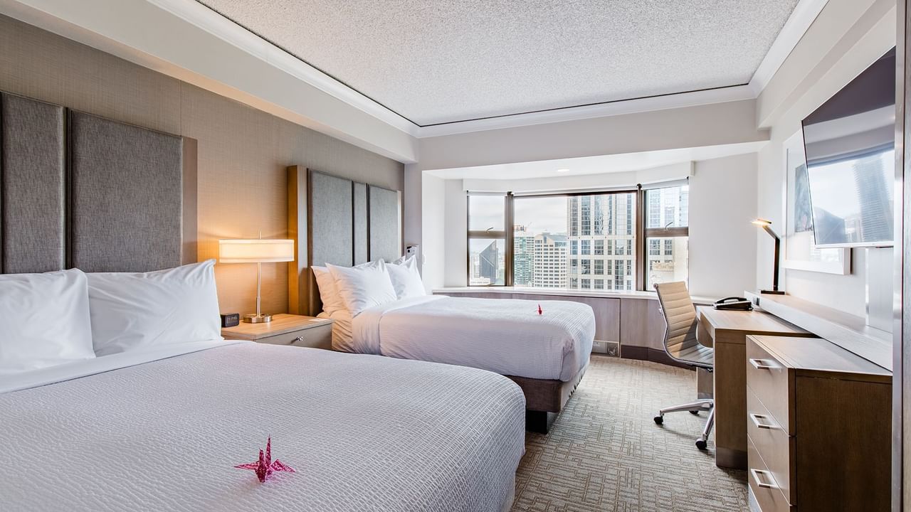 Accessible hotel guestroom with two beds