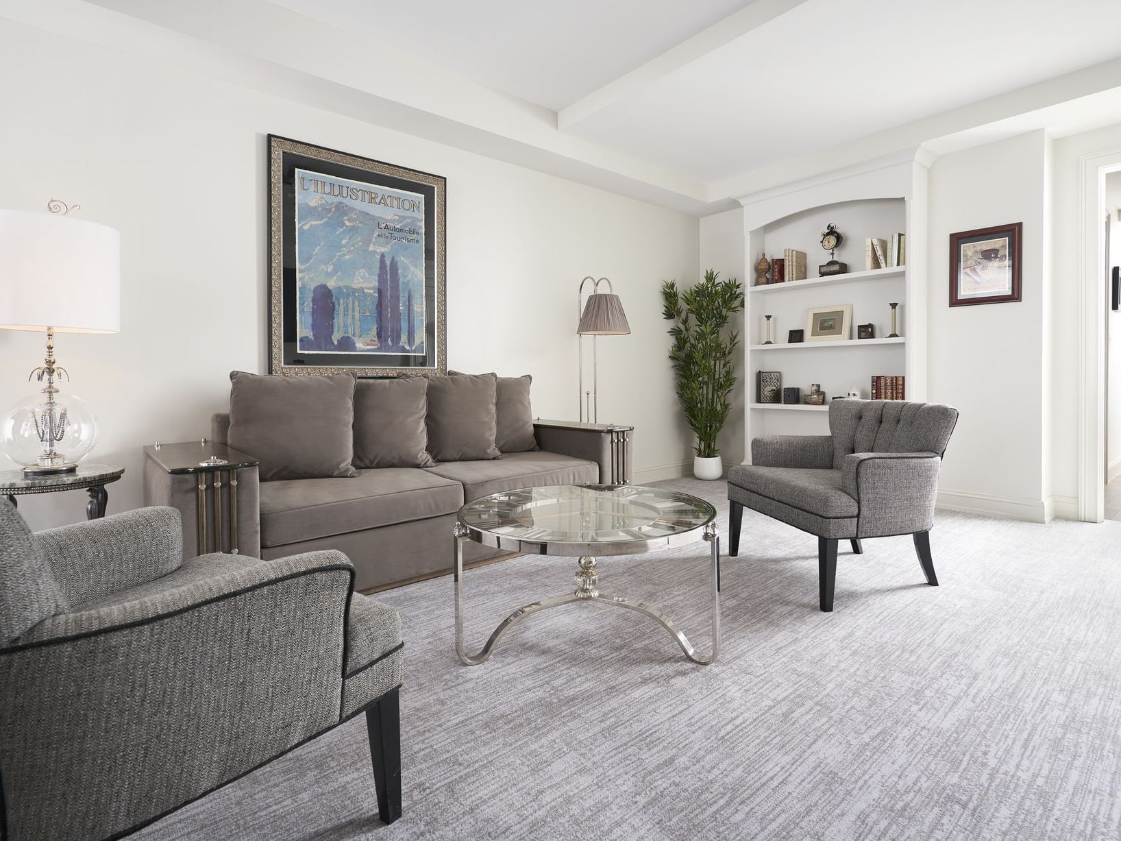spacious living area in hotel room