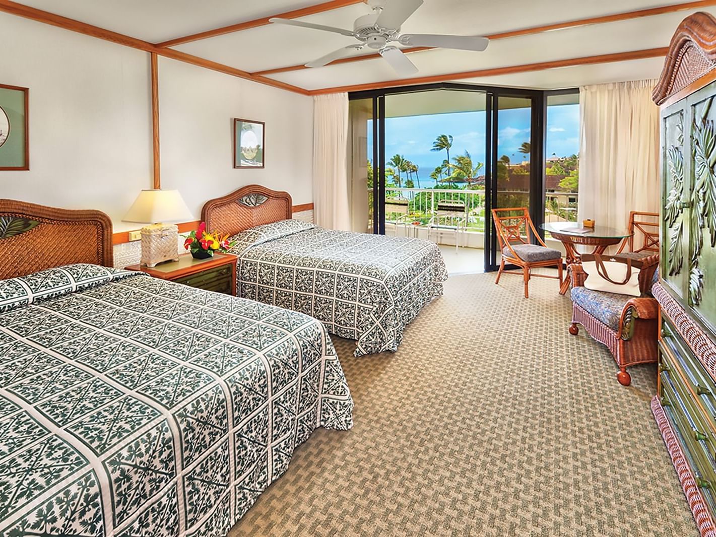 Twin beds in Ocean View Room at Ka'anapali Beach Hotel Hawaii