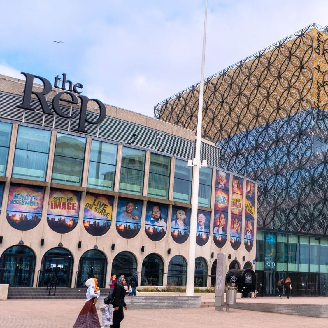 am image of the Birmingham REP stood next to the Library of Birmingham
