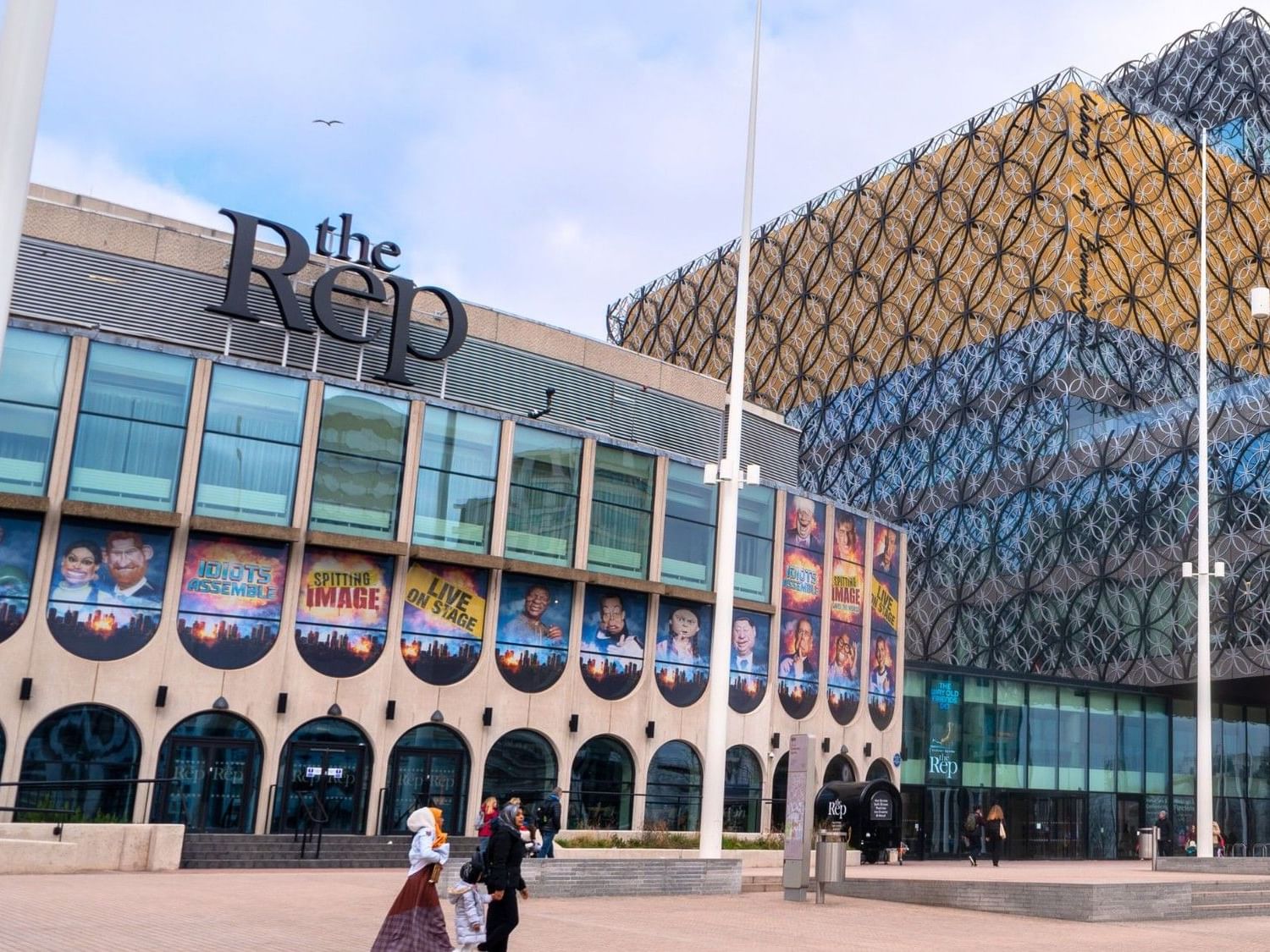 am image of the Birmingham REP stood next to the Library of Birmingham