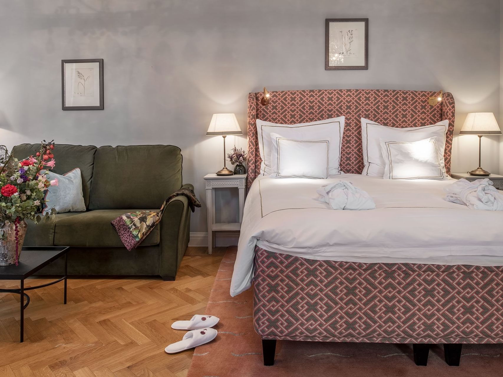 Interior of a bedroom arrangement at The Sparrow Hotel