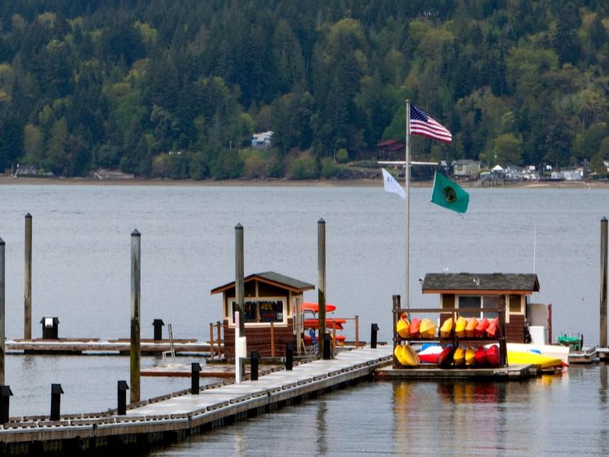 Docks at the waterfront near Alderbrook Resort & Spa